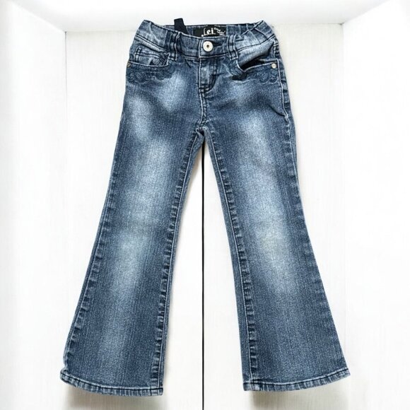 L.E.I. Denim Embroidery Jeans Sz 5R Wide leg Blue Distressed wide leg Ajustable - Picture 1 of 10